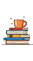 A warm cup of coffee sitting atop a stack of knowledgeable books ready for reading