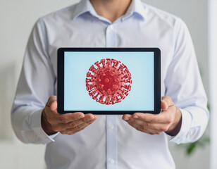  Doctor Showing Virus Illustration on Tablet
