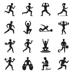 Gym and nutrition silhouette icons