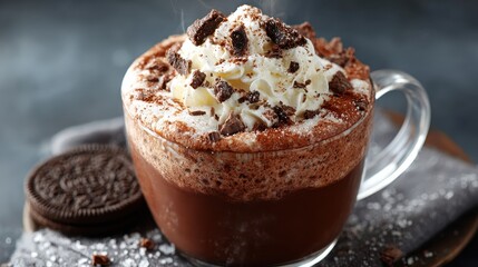 Delicious Hot Chocolate with Whipped Cream and Chocolate Cookie Crumbs