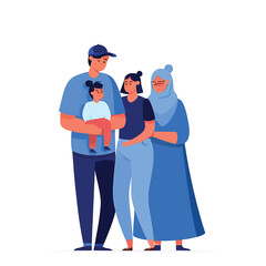 Vector illustration of a happy multi-generational family portrait