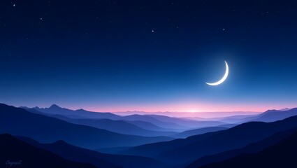 Night landscape with moon and stars