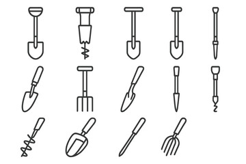Minimalist black gardening tools on gray background