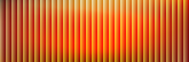 Reeded glass geometric background. Multicolor gradient in red, orange and gold. Abstract fluted ribbed vertical stripes vector illustration