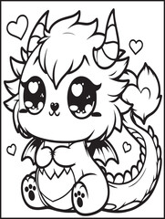Obraz premium Animal-themed printable coloring page: Dragon coloring page for kids and adults: Kawaii dragon