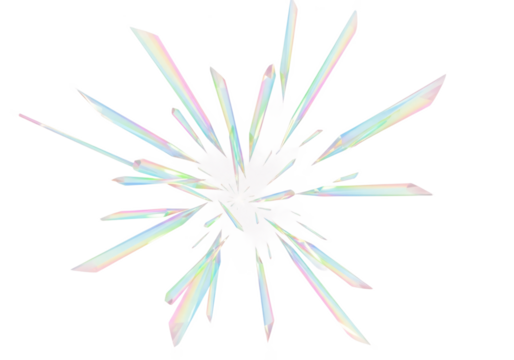 Abstract burst of sharp white crystalline shards radiating outwards from a bright central core isolated on transparent background - Powered by Adobe