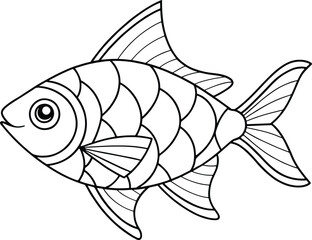 Tetra fish line art drawing great for educational coloring pages and ocean learning projects