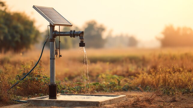 Solar water pump in a peaceful farmland setting
