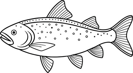 Trout fish freshwater drawing ideal for nature themed coloring books and fishing education content