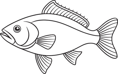 Detailed bass outline drawing ideal for crafting, marine education, and children’s coloring book projects