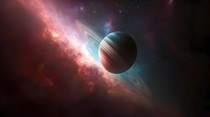 Colorful Planet With Rings In Deep Space