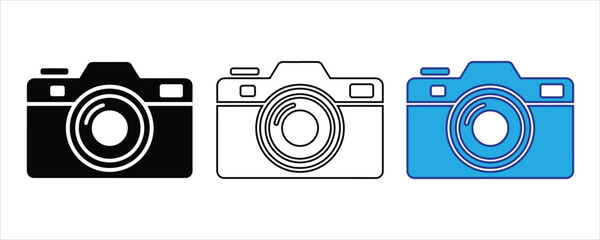 camera icon set vector on white background. photography icon, photo, picture, image, graphic, ui, user interface, app symbol.