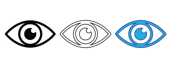 eye icon set vector on white background. sight, vision, observation, attention, graphic design, line art, vector, black, gray, blue, minimalist, simple, modern, website,  symbol.