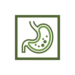 Green stomach organ icon with bubbles inside on white background digestive system