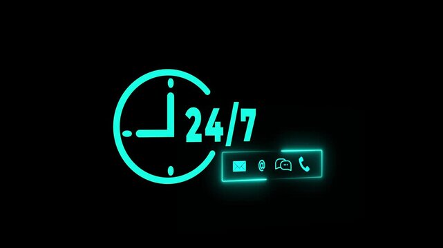 Customer service, nonstop service concept on the transparent background. service or activity will operate or be provided continuously without interruption throughout the day or week. 4k video.