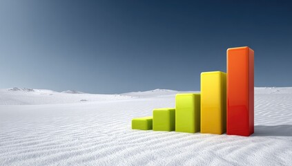 Colorful bar graph on a snowy landscape.