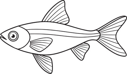 Danio fish outline drawing great for aquatic themed educational activities and children’s coloring books