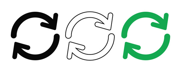 refresh icon set vector on white background. arrow, icon, circular, recycle, repeat, round, refresh, loop, vector, circulation, graphic, set, diagram, sign, chart, symbol.