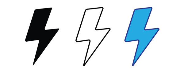 power icon set vector on white background.  bolt, energy, flash, electricity, thunderbolt, light, thunder, power, symbol, line, outline, sign, symbol.