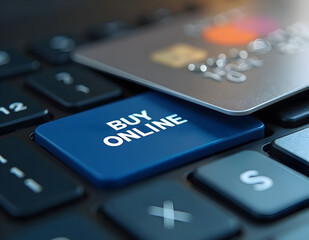 Fototapeta premium Ai generated image of keyboard with text buy online.