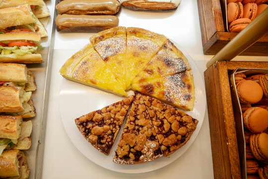 Paris France. Food markets around the 18th Arrondissment. Homemade tarts