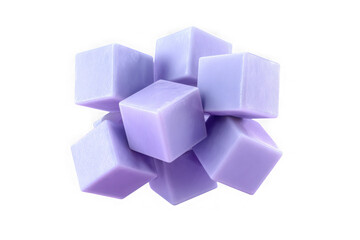 Cluster of soft lavender cubes arranged in a pile isolated on transparent background