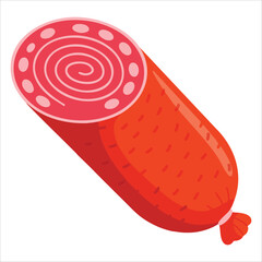 Set of boiled pork, frankfurter, smoked sausage, sliced and whole sausage. Isolated color vector illustration of food and meat dish on white