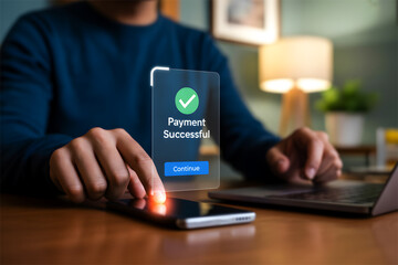 Successful mobile payment and online transaction confirmation concept