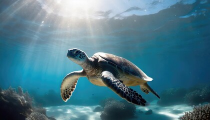 Obraz premium Underwater photographs of swimming sea turtles. Generated with AI