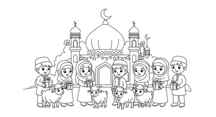 Adorable Cartoon Veteran Coloring Page:  Patriotic Uncle Sam Character, Stars, Clouds,  Black and White Line Art,  Veterans Day.