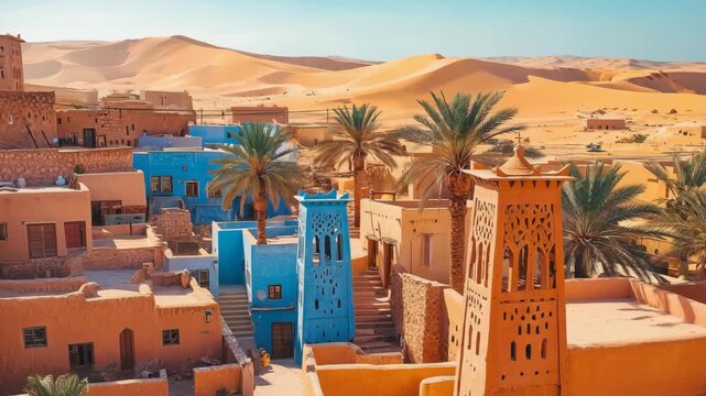 A scenic view of a remote desert oasis town 