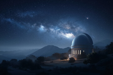 Obraz premium Stunning night sky over observatory with galaxy view and mountain scenery