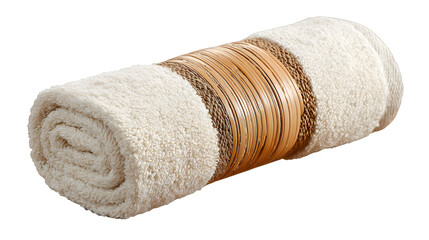 Rolled Towel with Bamboo Accent, isolated on transparent background