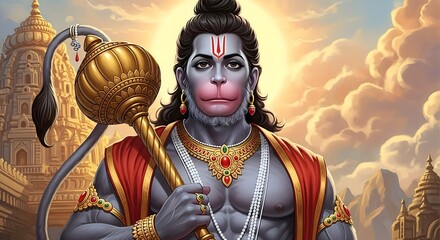 Hanuman hindu god illustration, hinduism mythology, indian deity, hanuman jayanti art