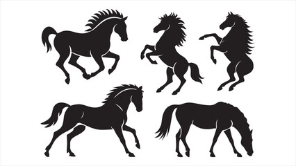 Fototapeta premium Set of Black Animal Silhouette Vector Icons on White Background – Wildlife, Pets, Birds & Marine Animals