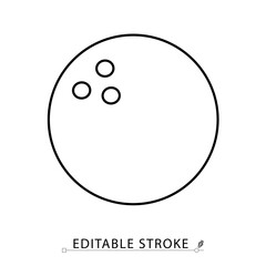 A bowling ball icon in minimalist style with editable stroke. Sport equipment, ball game, indoor activity, entertainment object, precision sport, leisure game, round shape, training element