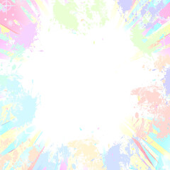 正方形背景　手描き素材　カラフルなお祝い感のある水彩と紙吹雪とフォーカス　抽象背景イラスト