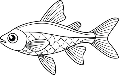 Rasbora fish line art illustration perfect for aquatic themed children’s books and educational resources