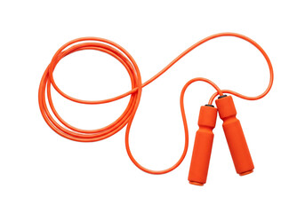 Bright orange speed rope with textured handles coiled neatly for fitness and exercise isolated on transparent background