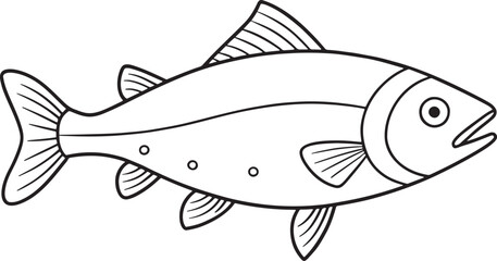 Salmon fish playful line drawing great for educational coloring books and underwater themed kids projects