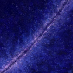 正方形背景　手描き素材　天の川が走る鮮やかな紫色の夜空と煌めく星々　抽象背景イラスト