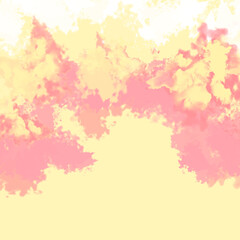 正方形背景　手描き素材　黄色を基調とした白と赤が絵の具が滲むように混じる　抽象背景イラスト