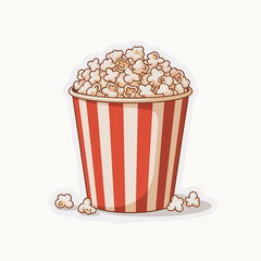 Illustration of a Red and White Striped Popcorn Bucket Overflowing with Fluffy Kernels Perfect for Movie Nights and Concession Stands