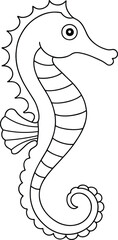 Whimsical seahorse line art perfect for ocean themed projects and children’s coloring materials