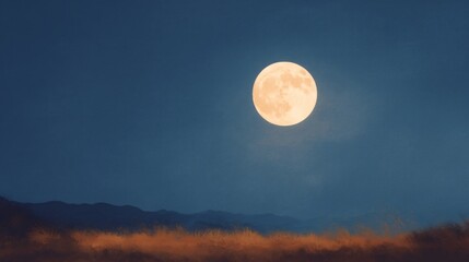Fototapeta premium Serene night sky with glowing moon tranquil landscape nature photography calm environment wide angle peaceful concept