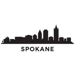 Naklejka premium Spokane, WA skyline horizontal banner. Spokane city. Vector template for your design. Vector black silhouette. with white background