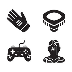 Illustration of a glove, vr headset, game controller, and ai human icon