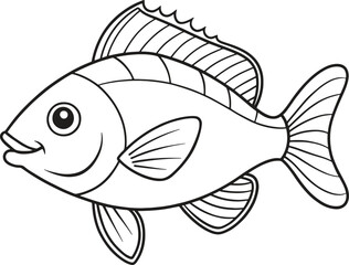 Snapper fish outline illustration ideal for ocean themed kids books and coloring page resources
