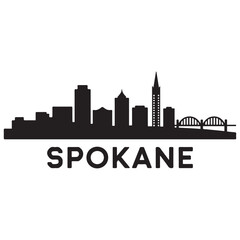 Naklejka premium Spokane, WA skyline horizontal banner. Spokane city. Vector template for your design. Vector black silhouette. with white background