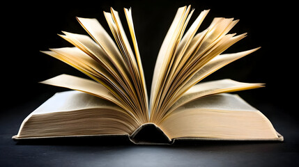 Fototapeta premium Open Book With Detailed Pages Against Dark Background